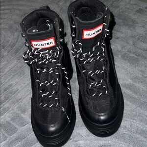 Hunter Black Ankle Boots with White Accents